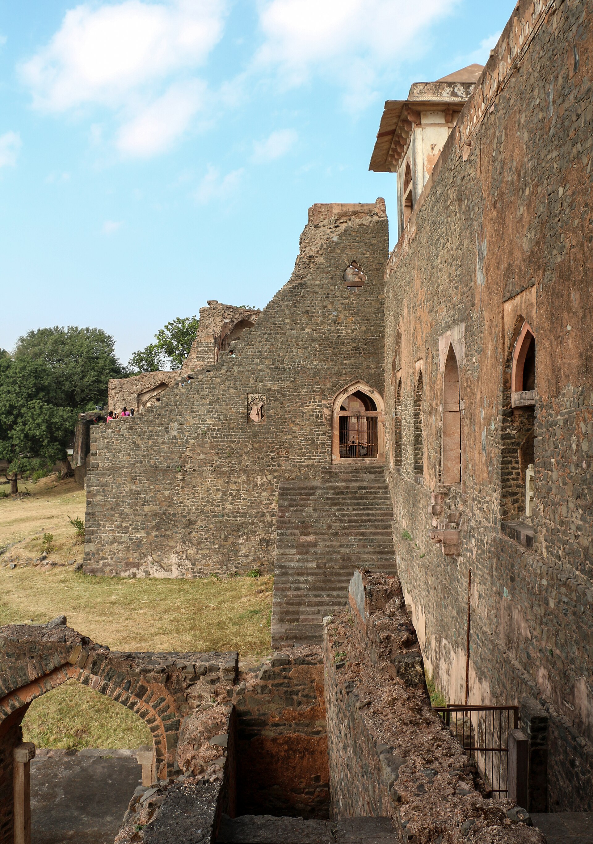 The Hindola Mahal (Swinging Palace) in Mandu with its dramatically inclined walls